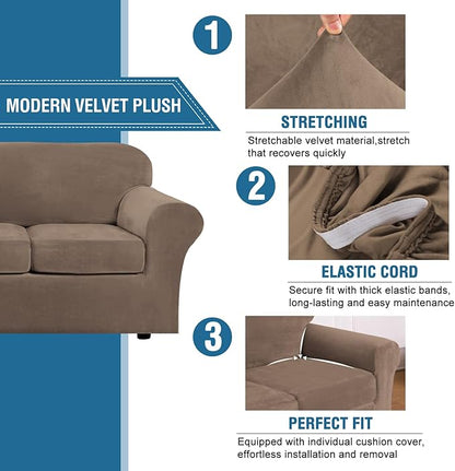 H.VERSAILTEX Real Velvet Plush 3 Piece Stretch Sofa Covers Couch Covers - Image 3