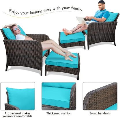 LEVELEVE Balcony Furniture 5 Piece Patio Conversation Set, PE Wicker Rattan - Image 5