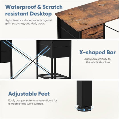 Sweetcrispy Computer Desk with Drawers, 55 Inch Home Office Bedroom Table with - Image 5