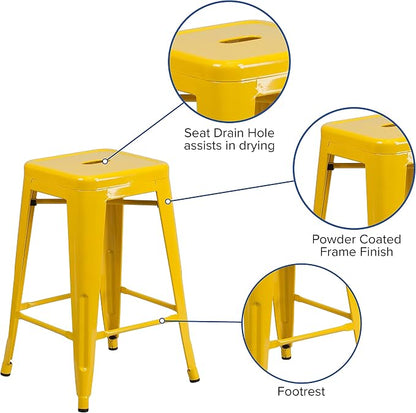 Flash Furniture Lily 4 Pack Commercial Grade 24" High Backless Yellow Metal - Image 6