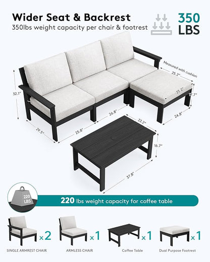 SERWALL Outdoor Sectional Sofa Set, 5-piece Outdoor Modula Couch Set - Image 2