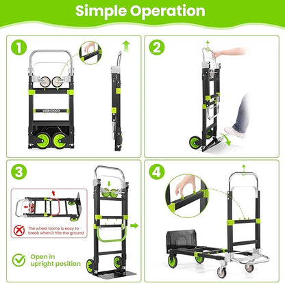 3-in-1 Folding Hand Trucks, 600Lbs Convertible Hand Truck Dolly, Heavy Duty - Image 4