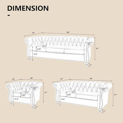 QHITTY 2 Piece Living Room Set, Sectional Chesterfield Sofa Chair Contemporary - Image 2