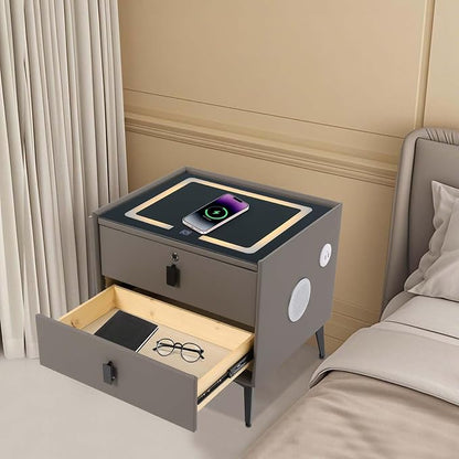 Smart Nightstand with Charging Station, Adjustable LED, USB Ports, Fingerprint - Image 6