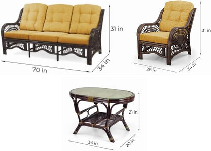 Malibu Lounge Set of 4: 2 Natural Rattan Wicker Chairs, Three-Seater Sofa - Image 3