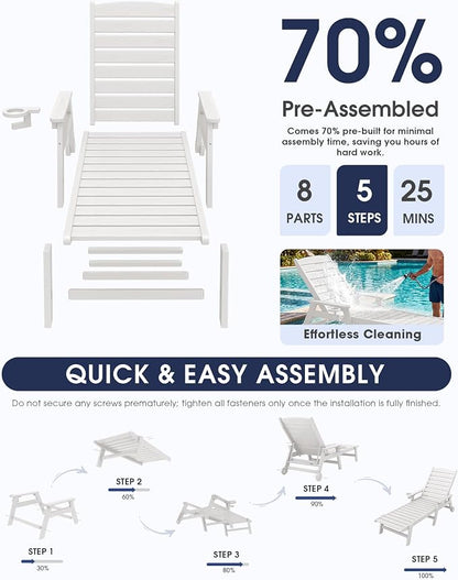 KINGYES HDPE Lounge Chair Outdoor Set of 4, Patio Chaise Lounge Recliner - Image 9