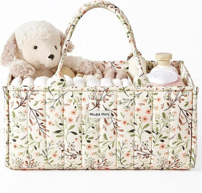 Blissful Diary Floral Diaper Caddy Organizer, Stylish Nursery Storage Basket by BlissfulDiary