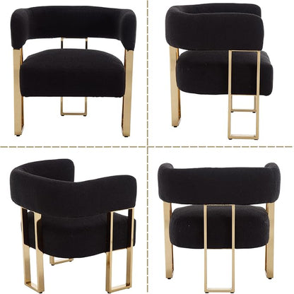 Modern Boucle Barrel Living Room Chairs Set of 2, Sherpa Upholstered Accent - Image 8