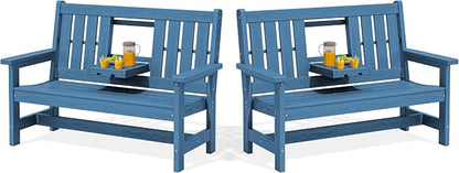 SERWALL Outdoor Bench with Cup Holder, Oversized 58" HDPE Porch Bench Suitable by SERWALL