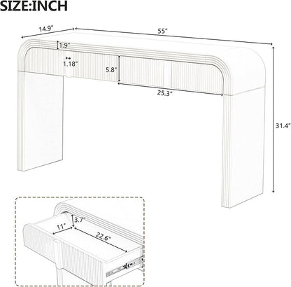 55'' Wood Console Table Sofa Table Entryway Table, Unique Modern Rounded - Image 2