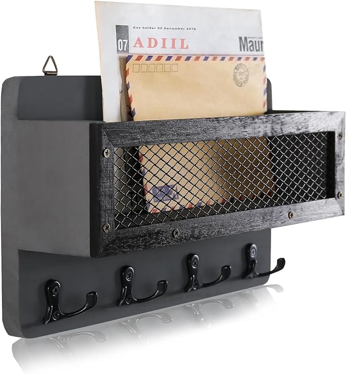 ADIIL Mail and Key Holder for Wall Decorative, Wooden Wall Mount Key Rack by ADIIL