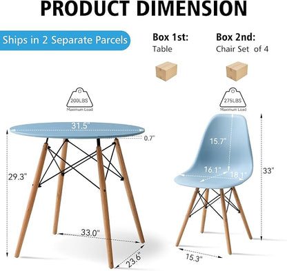 5-Piece Round Dining Table Set, Small 31.5" Kitchen Table Chairs Set of 4 Space - Image 2