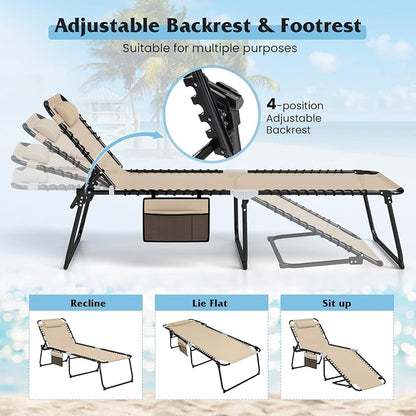 GYMAX Lounge Chair for Outside, 440lbs 27” Oversize Folding Beach Tanning - Image 6