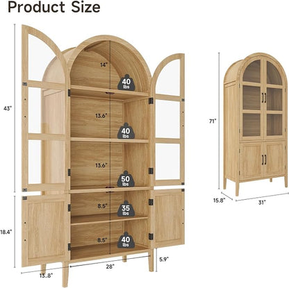 ONBRILL 71" Tall Arched Cabinet, 5-Tier Arched Kitchen Pantry - Image 2