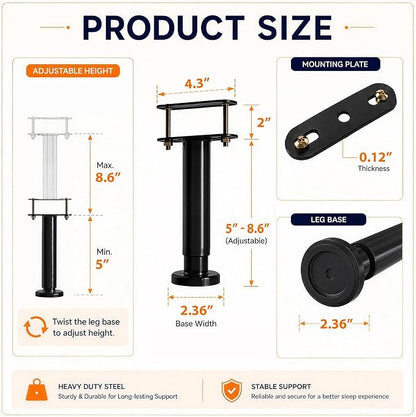 2Pcs Adjustable Height Bed Frame Support Leg, Extra Sturdy Steel Bed Frame - Image 2