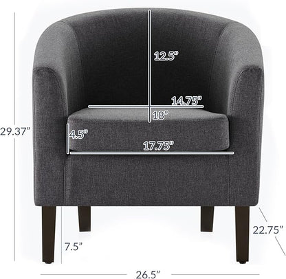 BELLEZE Living Room Chairs Set of 2, Linen Round Accent Barrel Chairs, Club Tub - Image 3