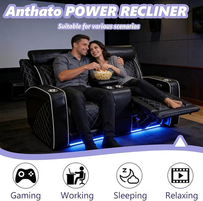 Power Recliner Sofa Set, Breathing Leather Reclining Couch Set, Home Theater - Image 4