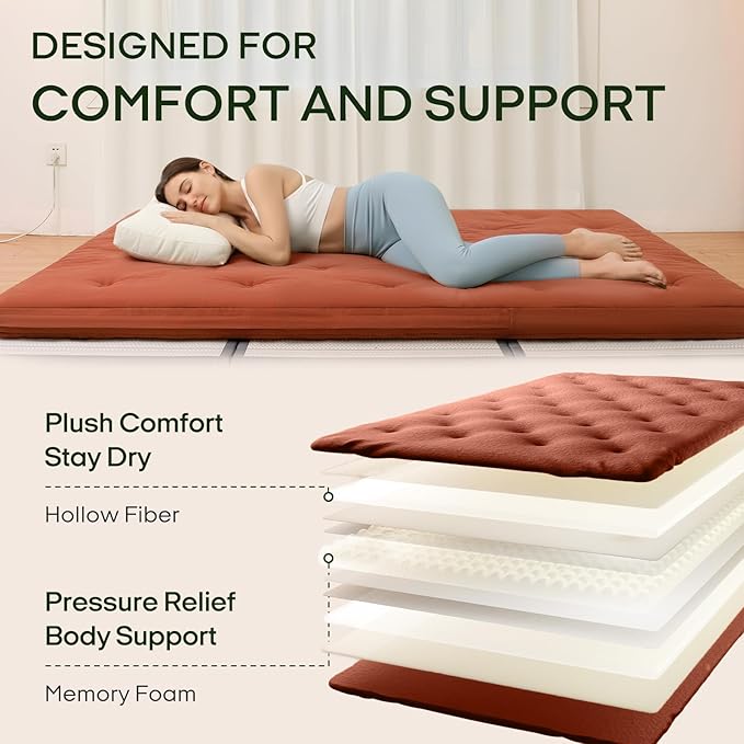 ZonLi Japanese Floor Futon Mattress Full Size 75"x 54", 100% Cotton Cover 2.5'' - Image 3