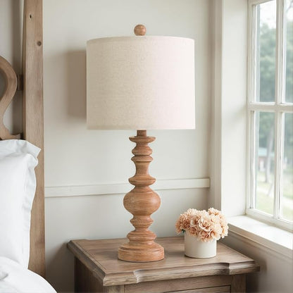 BOBOMOMO 24" Farmhouse Table Lamps Set of 2 – Rustic Light Brown Resin Bedside - Image 6