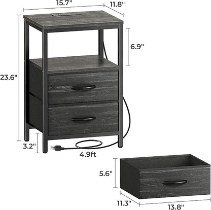 Huuger Nightstand with Charging Station, Fabric Drawers, End Table with Open - Image 6