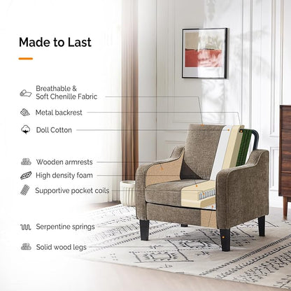 VINGLI Accent Chair for Living Room Chairs Light Brown Reading Chair for - Image 6