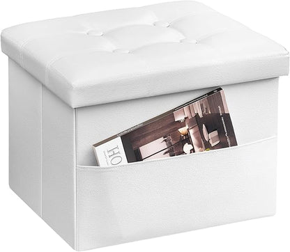 AmasSmile White Storage Ottoman Folding Foot Rest Stool by AmasSmile