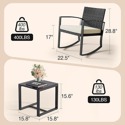 Qsun 3 Pieces Porch Furniture Set Patio Rocking Bistro Set Outdoor Patio Chairs - Image 2