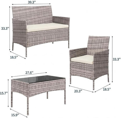 4-Piece Outdoor Furniture Set, PE Rattan Wicker Chairs - Image 2