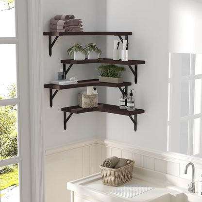 ROMGUAR CRAFT Corner Floating Shelves Wall Mounted Set of 4, Rustic Wood - Image 6