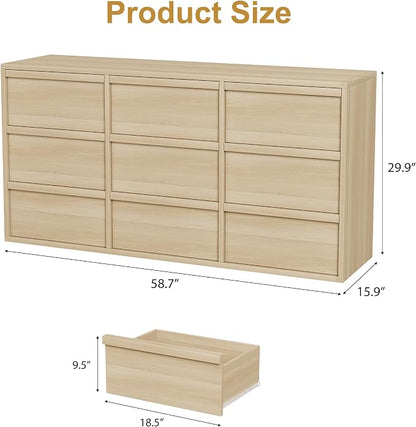 Garvee 9 Dresser for Bedroom, 58.7" Wide Dresser, Freestanding Horizontal Drawer - Image 2