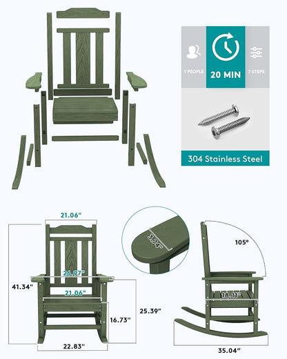 SERWALL Oversized Rocking Chair Set of 2 Outdoor, HDPE Outdoor Rocking Chair - Image 6
