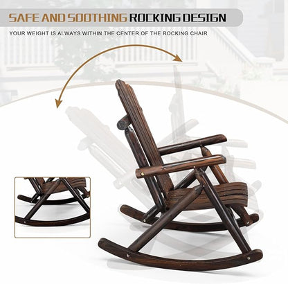Outvita Wooden Rocking Chair Set of 2, Fir Log Adirondack Rocker, Outdoor Wood - Image 5