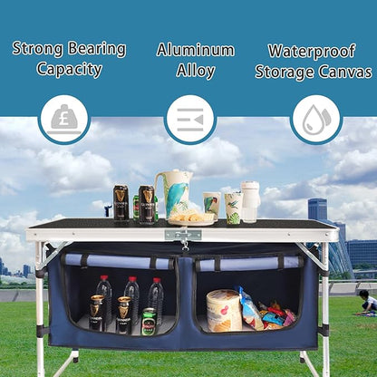 Folding Camping Table with Storage Compartment Aluminum Lightweight Camp - Image 3
