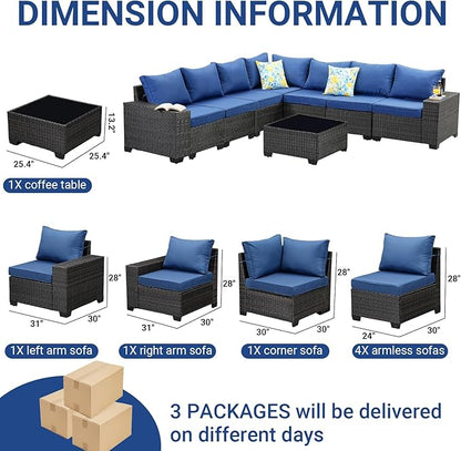Jing's Villa 10-Piece Patio Furniture Set, All-Weather Outdoor Wicker Sectional - Image 6
