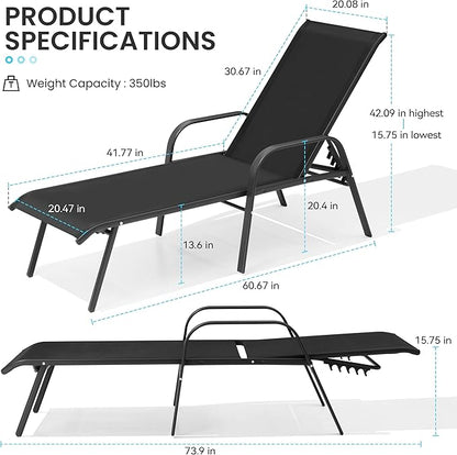 Crestlive Products Outdoor Chaise Lounge Chair, 5-Position Pool Lounge Chairs - Image 2
