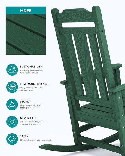 SERWALL HDPE Outdoor Rocking Chair Set of 4, Patio Rocking Chairs Set, Rocking - Image 7