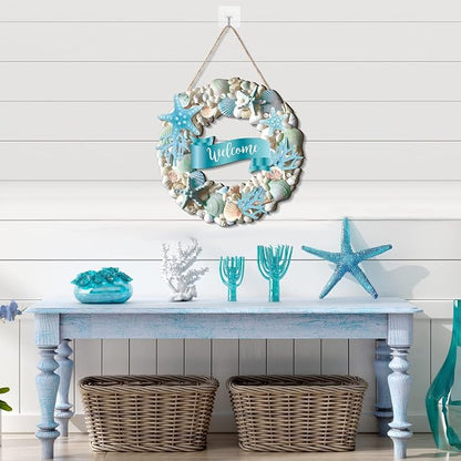 Wesiti Summer Coastal Shell Wreath 12 Inch Wooden Welcome Wreath - Image 4