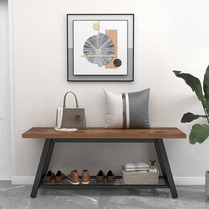 Oastreeful Storage Bench Industrial Rustic Wooden and Metal Entryway Shoe Boots - Image 3