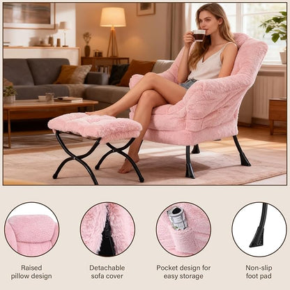 Welnow Lazy Chair with Ottoman, Modern Accent Chair with Armrests and a Side - Image 4