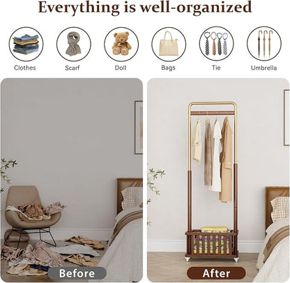 Taitiy Clothes Rack Solid Wood Coat Rack, Metal and Solid Wood Combination - Image 3