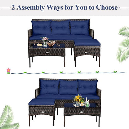 Tangkula 3 Pieces Patio Conversation Set, All Weather Outdoor PE Rattan Wicker - Image 8