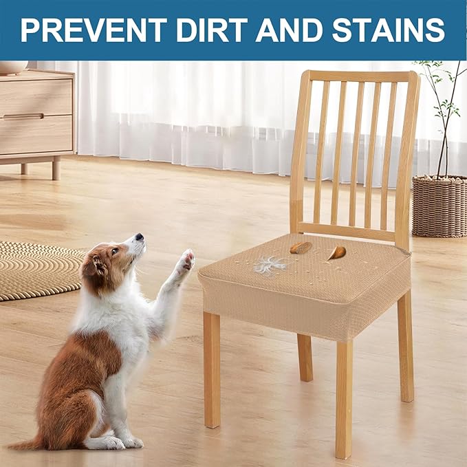 Smiry Waterproof Seat Covers for Dining Room Chairs Set of 4, Stretch Jacquard - Image 6