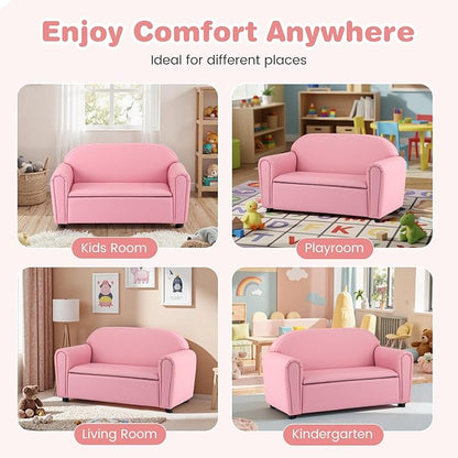 Costzon Kids Couch, 2 in 1 Double Seat Children's Sofa w/Under Seat Storage - Image 5