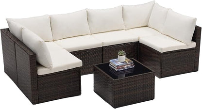 Sweetcrispy 7-Piece Outdoor Patio Sectional Sofa, Modular PE Wicker Outdoor - Image 8