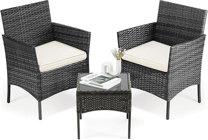DUMOS 3 Piece Patio Furniture Set, All-Weather Outdoor Wicker Chairs by DumosLifestyle