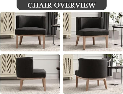 Gray Barrel Chair, Small Round Accent Chair, Comfy Linen Accent Chair - Image 9