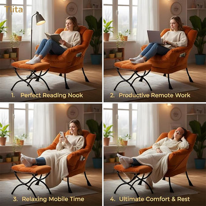 Tiita Lazy Chair with Ottoman, Comfy Leisure Sofa Reading Chair with Footrest - Image 7