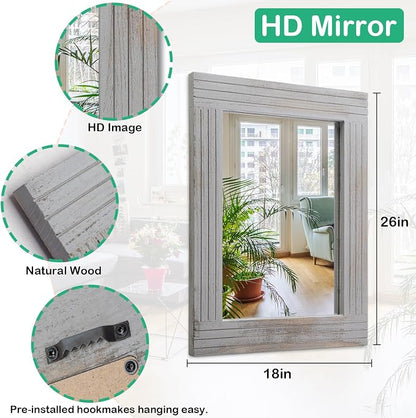 Large Rustic Wall Mirror, Rectangular Vintage Wood Framed Large Mirror Deco - Image 7