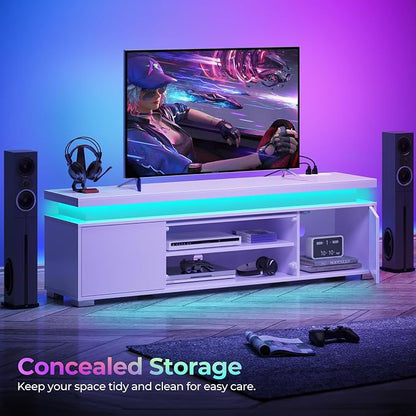 Rolanstar TV Stand with LED Lights & Power Outlet, Modern Entertainment Center - Image 3