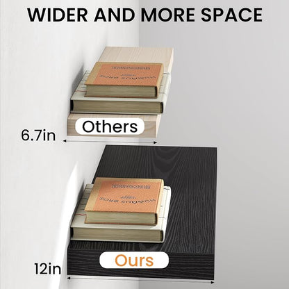 40Inch Black Floating Shelves for Wall, 12 Inch Deep Shelves for Bedroom - Image 5
